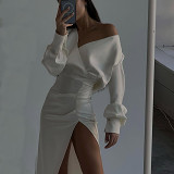 Elegant Elegant Slim Slit Press Pleated Dress Women