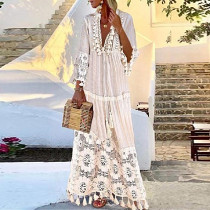 Bohemian Style Lace Tassel Beach Vacation Long Dress