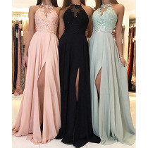 Lace Chiffon Dress Prom Evening Dress Split Long Dress