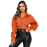 Long Sleeved Short Loose Fitting Solid Color Casual Fashion Shirt