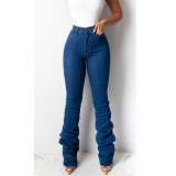 Women'S Jeans Washed Slim Fit Pleated Trouser Pants