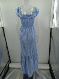Women'S Plaid Suspender Elastic Large Swing Long Dress