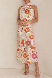 Sleeveless Lace Printed Satin Dress For Women