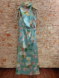 Women'S Sleeveless Hanging Neck Printed Satin Dress