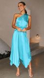 Women'S Solid Color Folding Large Swing Party Nightclub Dress