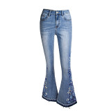 Denim Pants 3D Heavy Industry Embroidered Jeans Female