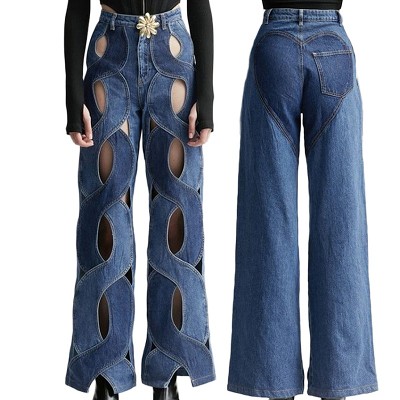 Women Fried Dough Twists Love Jeans With Metal Buttons