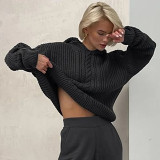 Hooded Long-Sleeved Knit Sweater
