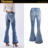 Denim Pants 3D Heavy Industry Embroidered Jeans Female