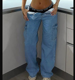 High Waisted Elastic Multi Pocket Jeans And Work Pants For Women