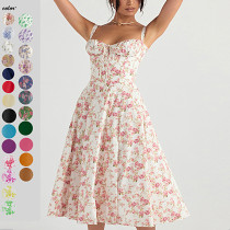 Elegant Floral Print Large Swing Dress