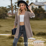 Patchwork Contrast Knit Long Sleeved Sweater Cardigan