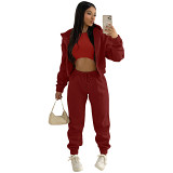 Fleece Sweater Hooded Sports And Leisure Suit (Three-Piece Set)