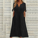 Women'S Hollowed Out V-Neck Lace Ruffled Dress