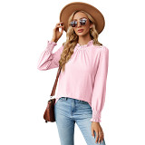 Lace Collar Lantern Sleeves Loose Pleated T-Shirt For Women
