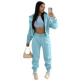 Fleece Sweater Hooded Sports And Leisure Suit (Three-Piece Set)