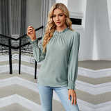 Lace Collar Lantern Sleeves Loose Pleated T-Shirt For Women
