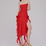 Chest Wrap Panel Lace Open Leg Split Mid Style Dress