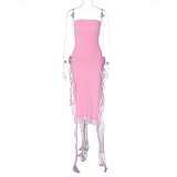 Chest Wrap Panel Lace Open Leg Split Mid Style Dress