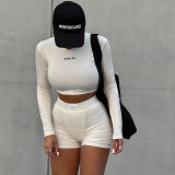 Knitted Round Neck Long Sleeved Shorts Two-Piece Set For Women