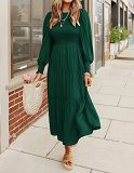 Long Sleeved Pleated Layered Short Sleeved Large Swing Dress