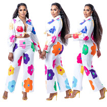 Fashion And Casual Digital Printing Floral Pants Suit Two-Piece Set