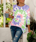 Tie Dyed Printed Round Neck Long Sleeved Pullover Fitting Sweatshirt