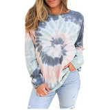 Tie Dyed Printed Round Neck Long Sleeved Pullover Fitting Sweatshirt