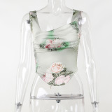 Casual Slim Fitting Rose Print Tank Top Half Skirt Set For Women