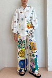 Personalized Graffiti Print Lantern Sleeve Cardigan Shirt Female