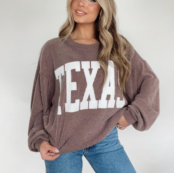 Loose Round Neck Long Sleeved Top With Letter Print Casual Jumpers