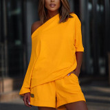 Off Shoulder Top Shorts Loose Fitting Two-Piece Set
