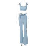 Solid Color Sleeveless Tank Top Flared Pants Two-Piece Fashion Suit