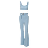 Solid Color Sleeveless Tank Top Flared Pants Two-Piece Fashion Suit