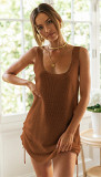 Knitted Sexy Open Back Drawstring suspender Dress