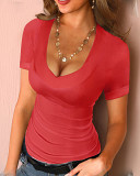Female Sexy V-Neck Wearing Short Sleeved T-Shirt