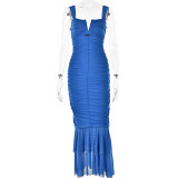 Sexy Tight Pleated Suspenders Dress Fishtail Dress For Women