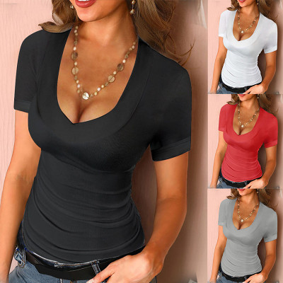 Female Sexy V-Neck Wearing Short Sleeved T-Shirt