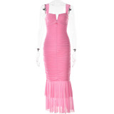 Sexy Tight Pleated Suspenders Dress Fishtail Dress For Women