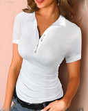 Women  Wearing Polo Collar Short Sleeve T-Shirt