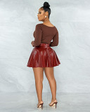 Sexy Solid Color Pu Leather Mini Women'S Half Skirt