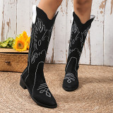 Knitted Elastic Mid Length Thick Heeled Embroidered Vintage Sock Boots