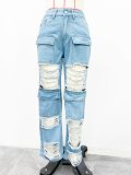 High Waisted Wide Leg Straight Leg Pants Casual Torn Jeans