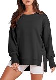 Front Short Back Long Side Split Round Neck Casual Hoodies