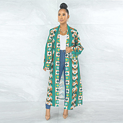 Casual Loose Printed Long Sleeved Coat For Women