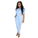 Casual Home Solid Women'S Short Sleeve Two Piece Set