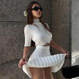 Sexy Slim Pit Strip Knit Skirt Short Sleeves Solid Color Suit Women