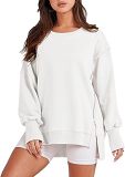 Front Short Back Long Side Split Round Neck Casual Hoodies