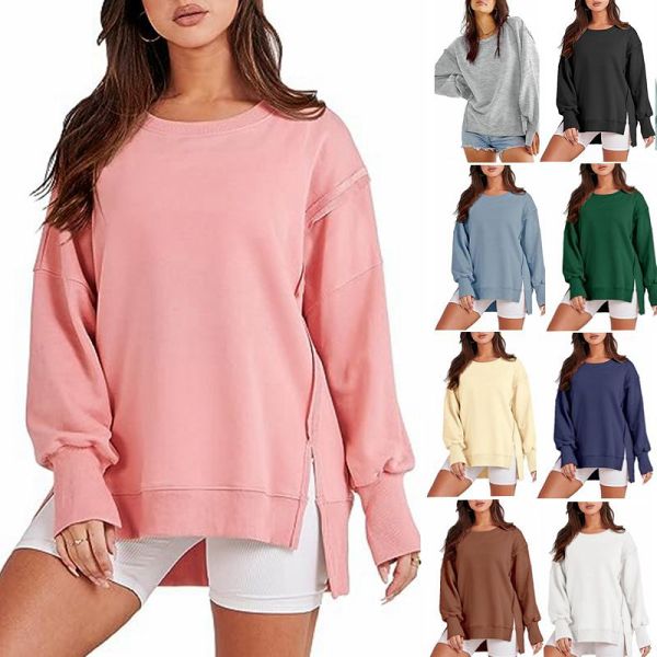 Front Short Back Long Side Split Round Neck Casual Hoodies