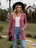 Brushed Pit Stripe Long Sleeved Women'S Sweater Coat
